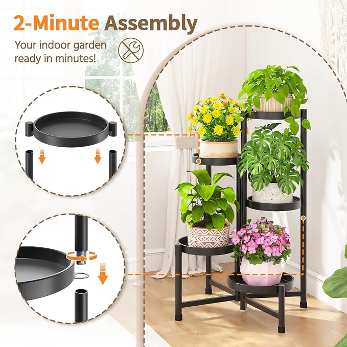 LASZOLA 5 Tiered Folding Tall Plant Stand Indoor - Image 6