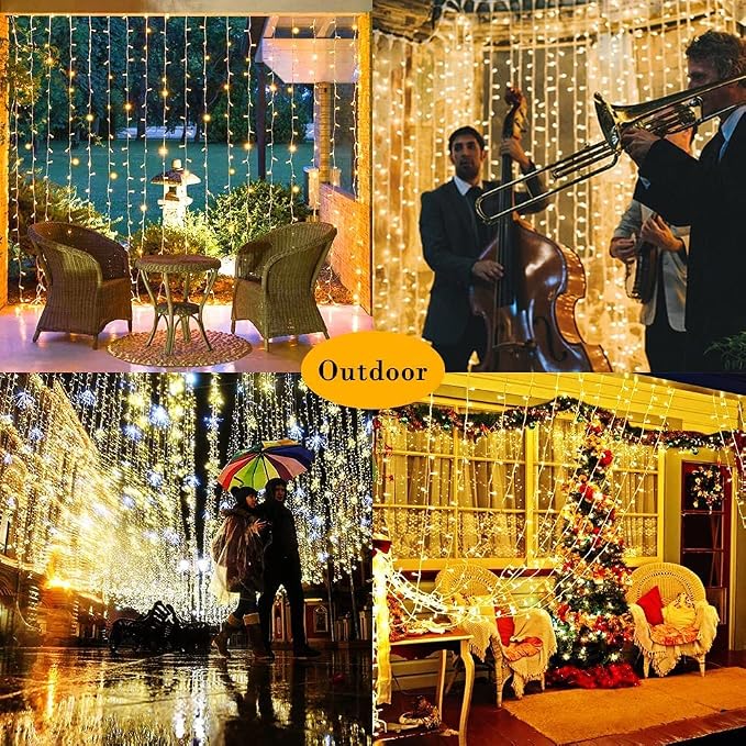 2 Pack Solar Curtain Lights Outdoor Garden Fairy String Lights 300 LED 8 Modes - Image 5