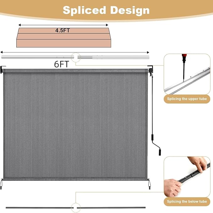 LIFERUN Outdoor Roller Sun Shade 6' W x 6' H– UV Block Patio Shade - Image 4