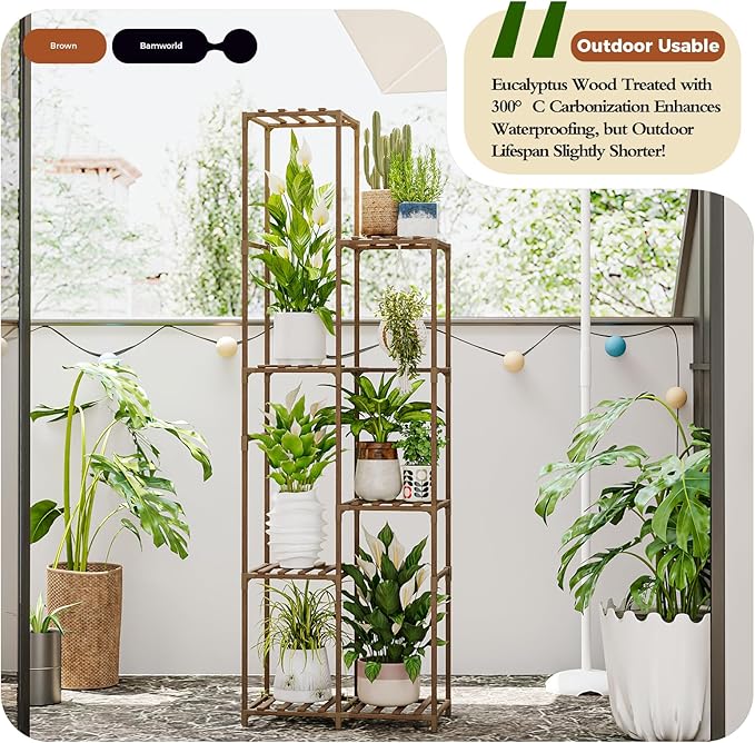 Bamworld Tall Plant Stand Indoor Corner Outdoor Plant Shelf Wood Plant Holder - Image 3