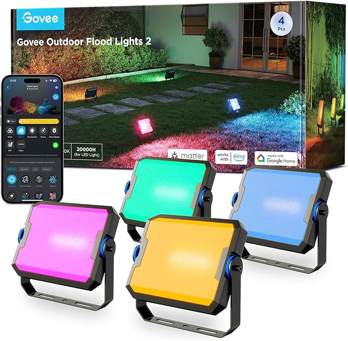 Govee Outdoor Flood Lights 2, RGBIC Warm Cold White LED Lights by Govee
