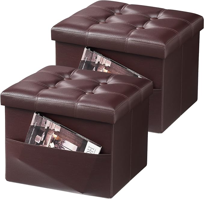 AmasSmile 2PC Storage Ottoman Folding Foot Rest Stool by AmasSmile