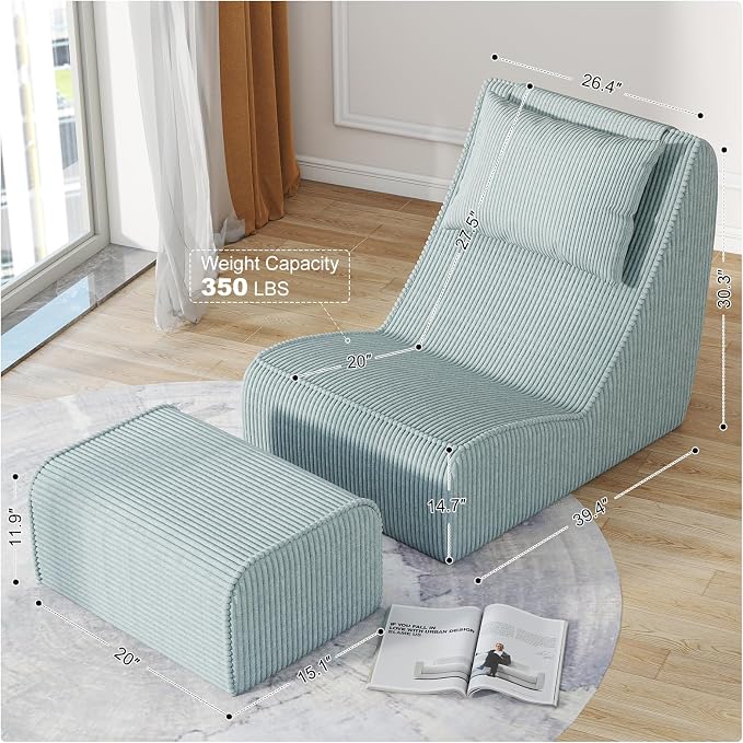 Giant Bean Bag Chair for Adults, Corduroy Chaise Lounge - Image 2