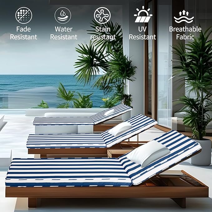 Outdoor Chaise Lounge Cushions for Patio, Waterproof Replacement Seat Pads for - Image 4