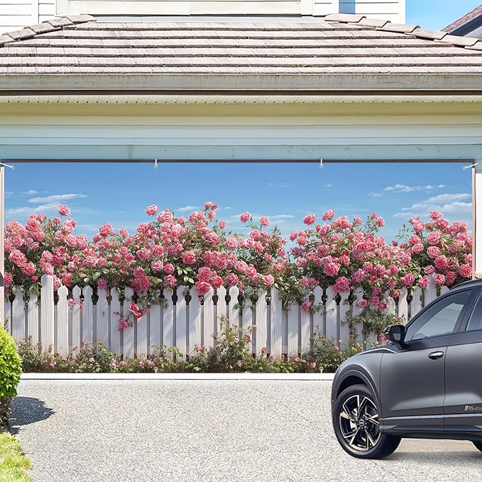 Rose Garden Garage Door Banner 6x13FT, Large Outdoor Floral Decoration - Image 2