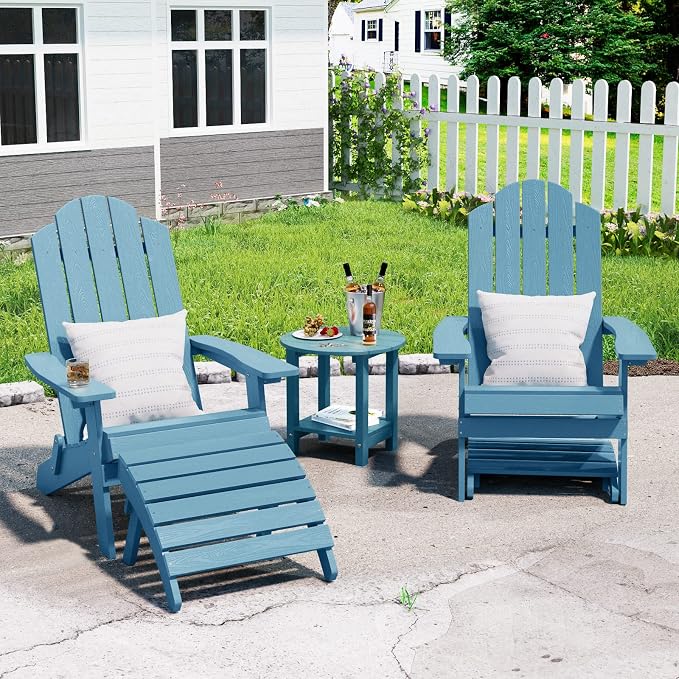 MXIMU Folding Adirondack Ottoman Set of 2: HIPS Plastic Outdoor Footrest Easy - Image 2