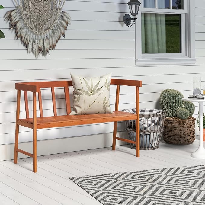 Tangkula Outdoor Eucalyptus Wood Bench, 2-Person Garden Bench - Image 2