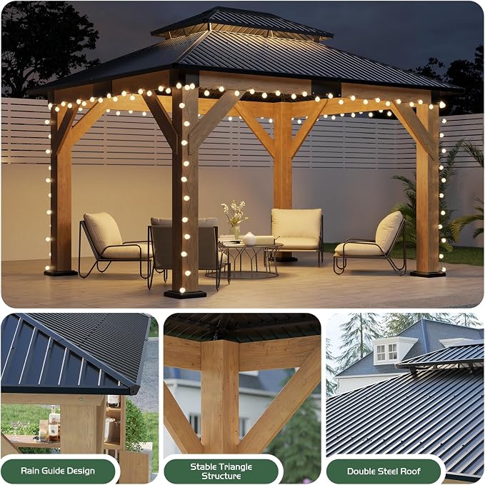 AMERLIFE 10x12 Wood Gazebo, Hardtop Gazebo - Image 5