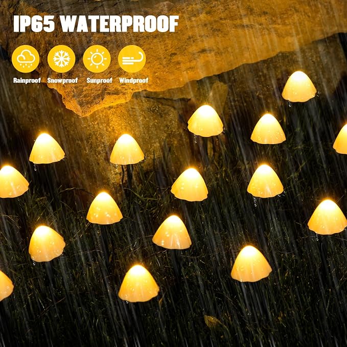 JMEXSUSS Solar Mushroom Lights for Outside, 20 LED 36FT Solar String Lights - Image 4