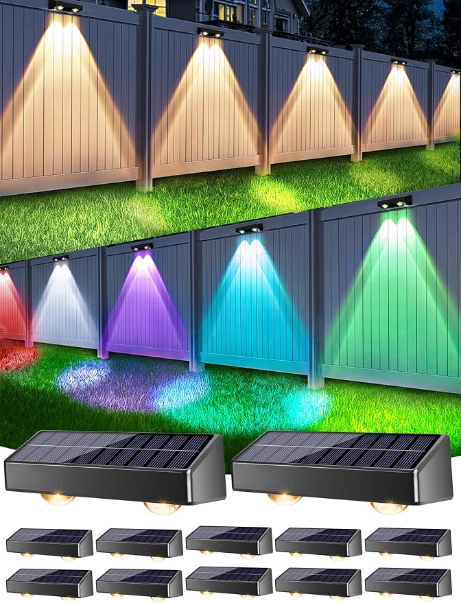 Brizled 12 Pack Solar Fence Lights, RGB + Warm White + Cool White Outdoor Solar by Brizled