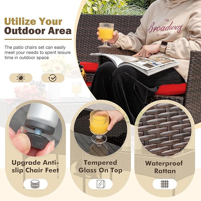 Homall 4 Pieces Patio Rattan Chair Wicker, Outdoor Indoor Use Backyard Porch - Image 3