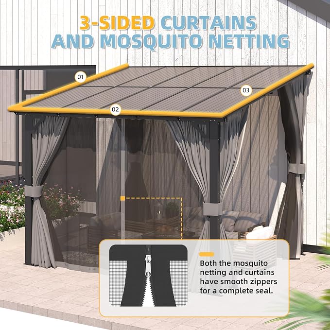 AECOJOY 10’ x 10’ Gazebo, Wall Mounted Gazebos Pergola - Image 2