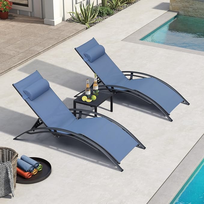 PURPLE LEAF Patio Chaise Lounge Set of 3 Outdoor Lounge Chair Beach Pool - Image 3