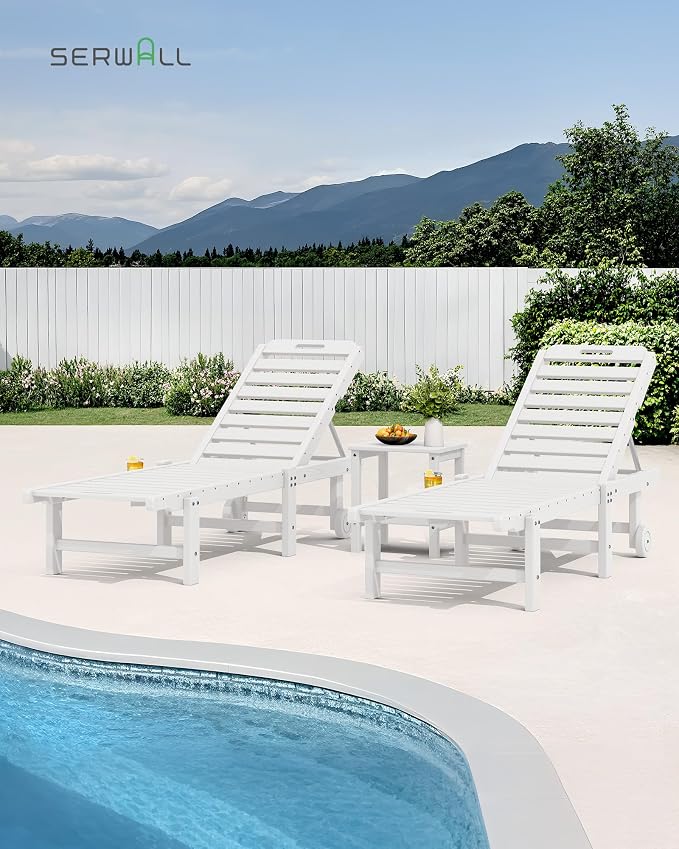 SERWALL Outdoor Chaise Lounge Set of 8, HDPE Pool Lounge Chairs - Image 8