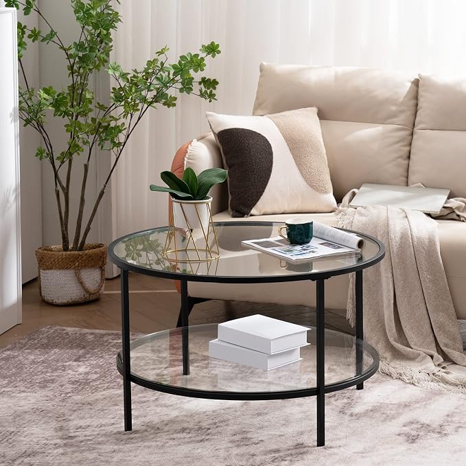 VINGLI Glass Coffee Table, 2-Tier Clear Glass Top Side Table - Image 7