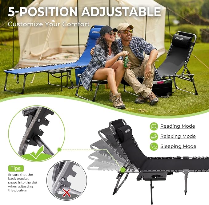 FUNDANGO Chaise Lounge Chair Outdoor, 5-Position Folding Tanning Chair - Image 8