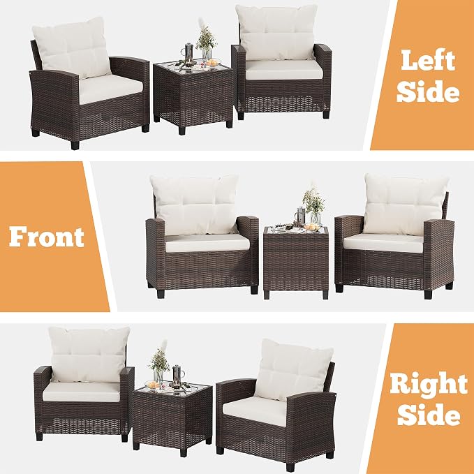 Shintenchi 3 Pieces Patio Furniture Set 3 Pieces PE Rattan Wicker Chairs - Image 4
