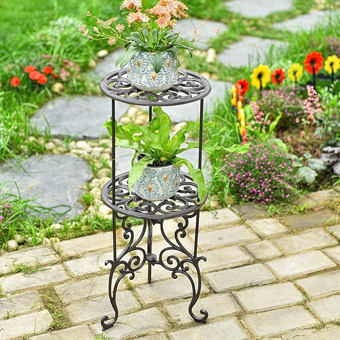 Sungmor Heavy Duty Cast Iron Potted Plant Stand, 26-Inch 2 Tiers Metal Planter - Image 3
