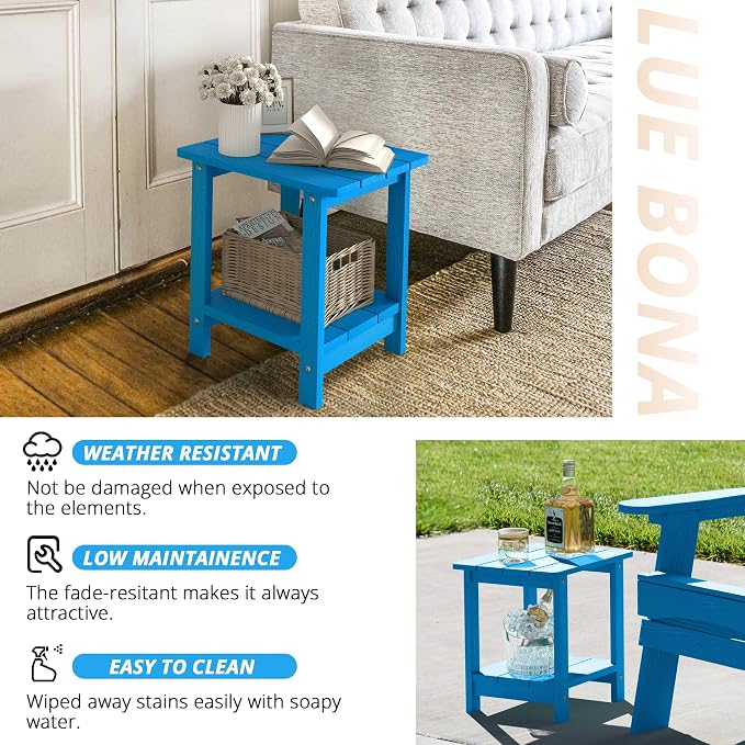 LUE BONA Adirondack Outdoor Side Table, 2-Tier Blue HDPS Patio End Table - Image 6