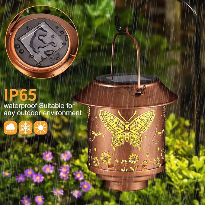 Outdoor Hanging Solar Lantern Waterproof Outside Metal Openwork Butterfly - Image 4
