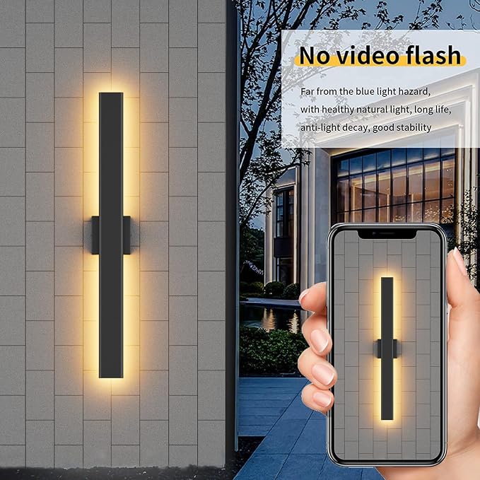 Aipsun 2 Packs Outdoor Wall Sconce, 3000K 4000K 6000K, 31.5in Modern Black - Image 7