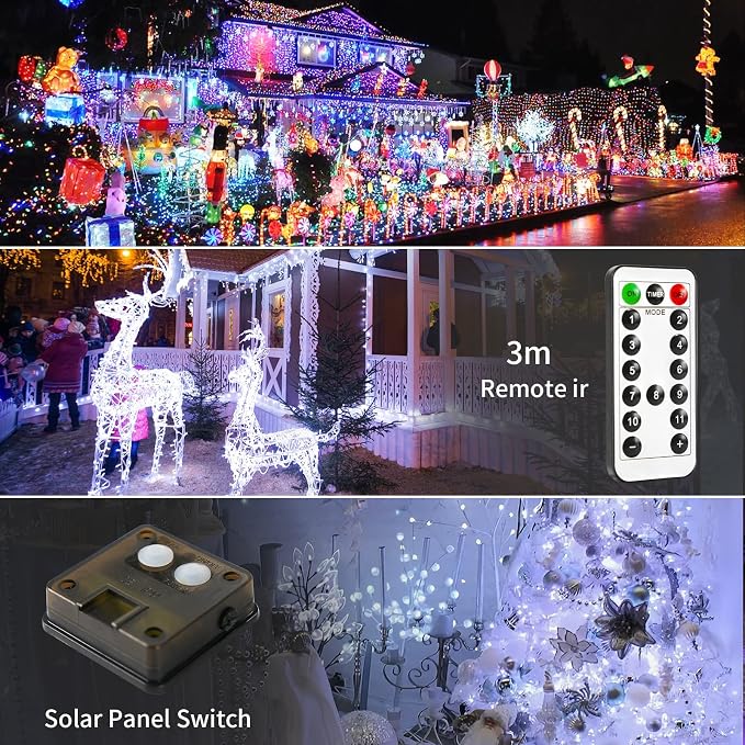JMEXSUSS 2 Pack Solar Christmas Lights Outdoor Waterproof, 100 LED 33ft White - Image 4
