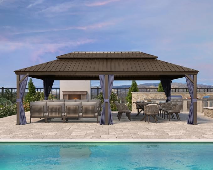 PURPLE LEAF 14' X 24' Outdoor Hardtop Gazebo Patio Wide Aluminum Frame Metal - Image 9