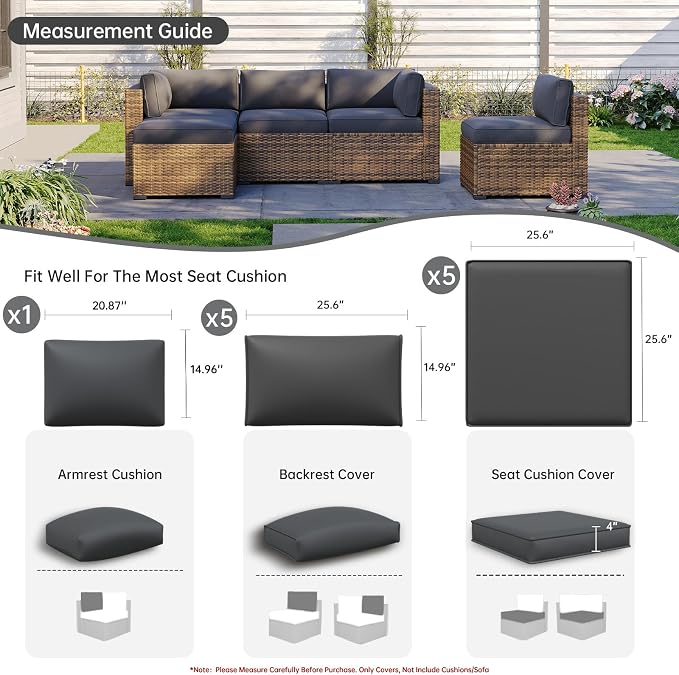 Aoxun 11pcs Patio Cushion Covers Replacement, Waterproof Outdoor Furniture - Image 4