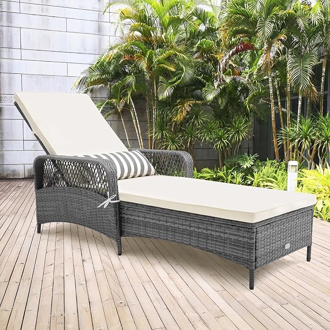 Tangkula Wicker Chaise Lounge Outdoor, Patio Rattan Reclining Chaise - Image 2