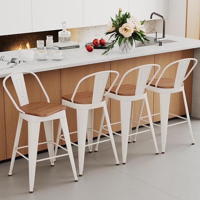Aklaus Swivel Bar Stools 30 inch Swivel Metal Bar Height Barstools Set of 4 by AKLAUSHomeFurniture
