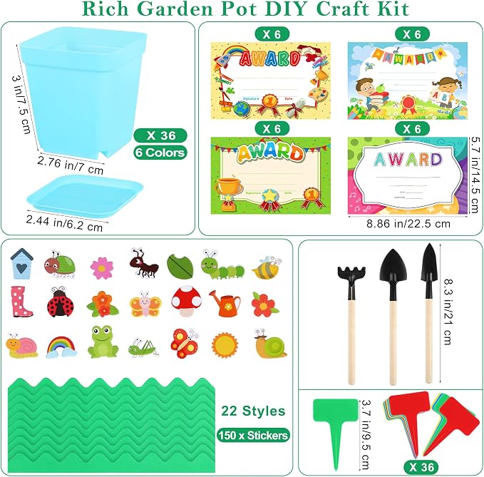 Elcoho 36 Set Garden Plastic Pot Craft Kit Plant Spring Craft Kits - Image 2