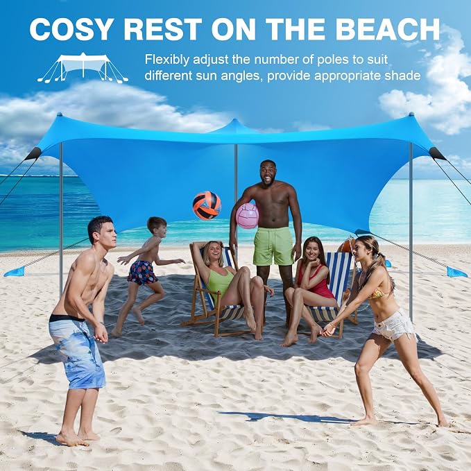 Rhino Valley Beach Tent Shade Canopy UPF50+ Protection, 8 Sandbags, 4 Stability - Image 5