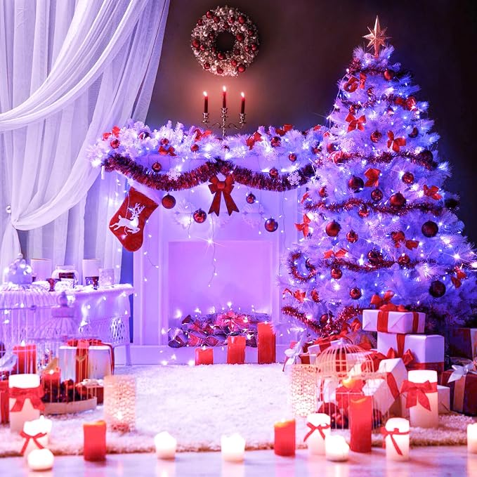 JMEXSUSS Purple Christmas Lights Indoor Outdoor Clear Wire, 66ft 200 LED Purple - Image 6