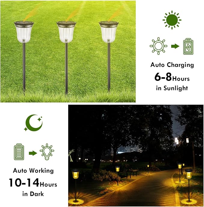 Solar Pathway Lights Outdoor Waterproof, 4 Pack 200 Lumens Super Bright Solar - Image 3