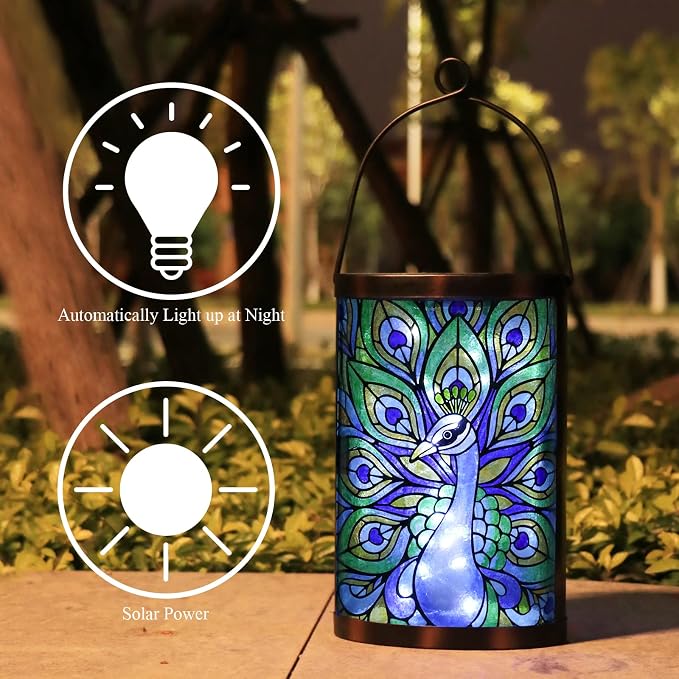 Hanging Solar Lantern Outdoor Waterproof LED Solar Lights Peacock Decorative - Image 5