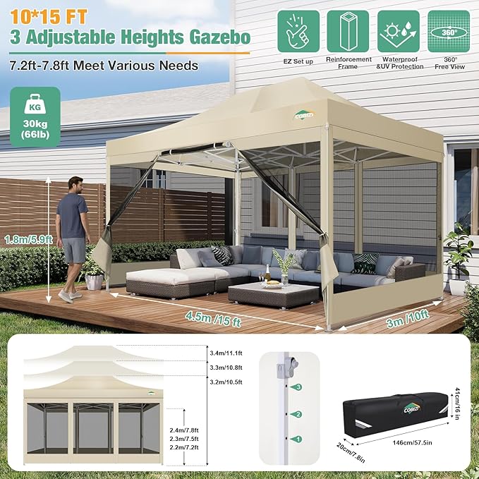 COBIZI 10x15 Canopy Tent, Heavy Duty Pop up Canopy - Image 4