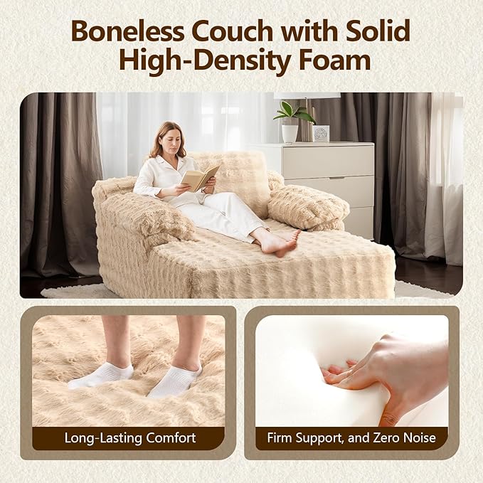 VINGLI 67.7" Oversized Chaise Lounge Chair Reading Chairs Comfy Bubble Fleece - Image 3