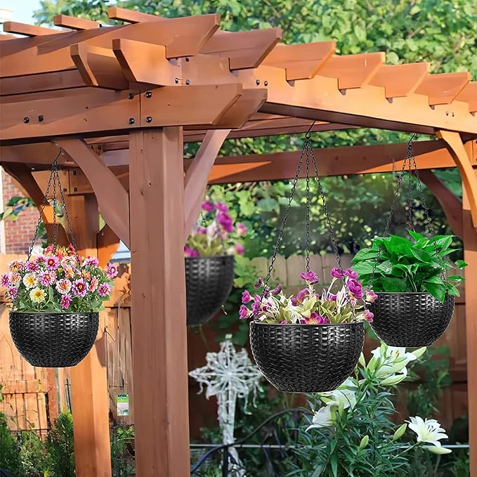 Foraineam 4 Pack Black Hanging Planters, 8.2 inch Hanging Flower Basket Planter - Image 5