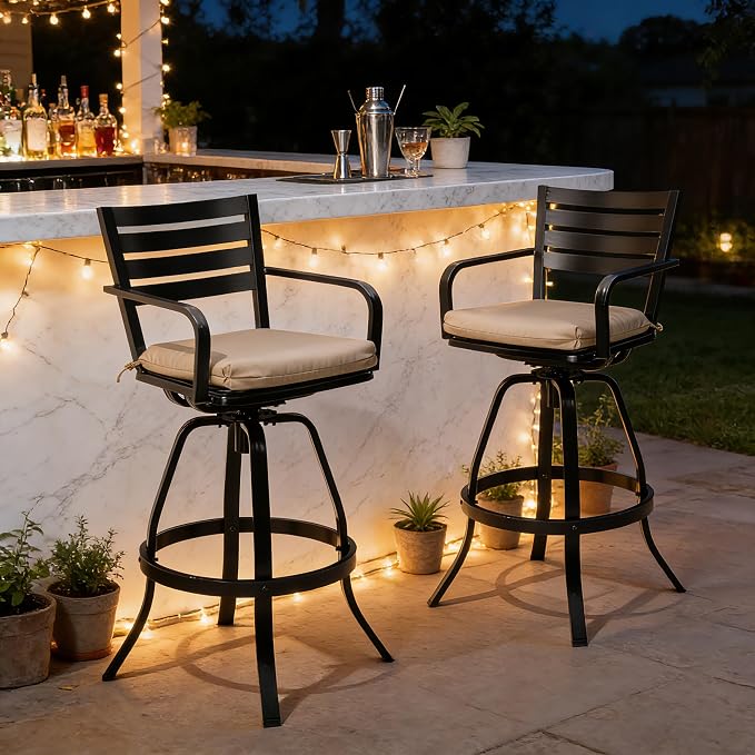 Pellebant 29.5" Sunbrella Outdoor Bar Stools Set of 2, Aluminum Swivel Patio - Image 2