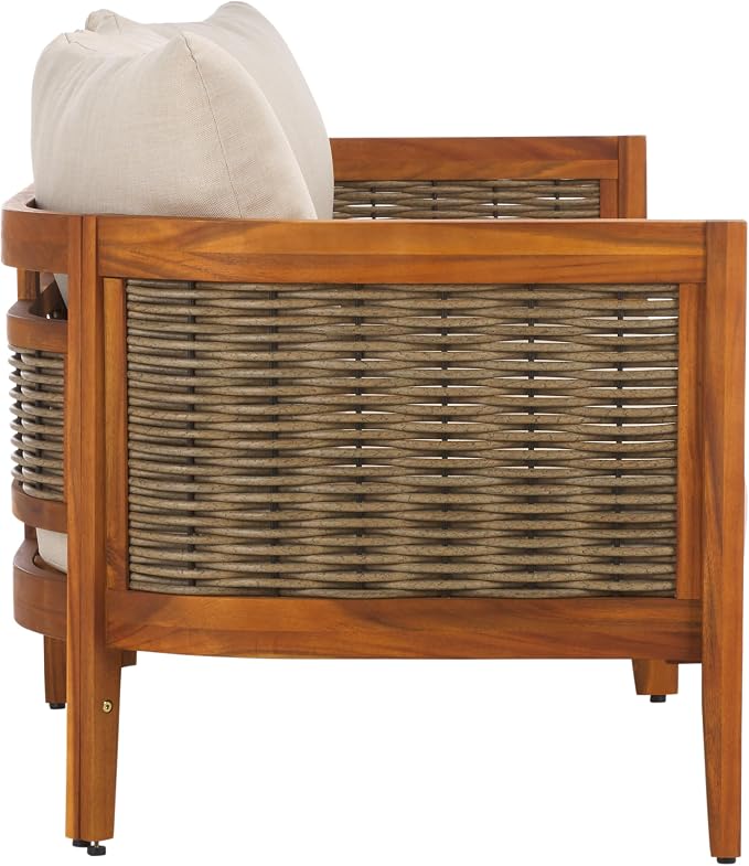 SAFAVIEH Outdoor Collection Amanda Natural Acacia Solid Wood/Taupe Cushion - Image 9