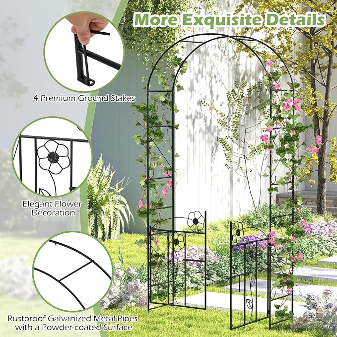 Giantex Garden Arbor with Gate, 7.5FT Metal Arch Trellis - Image 6