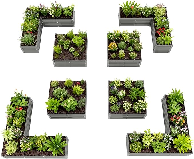 A ANLEOLIFE Set of 8, 18 Inch Tall Quartz Grey Raised Garden Beds Kit, L-Shaped by AAnleolife