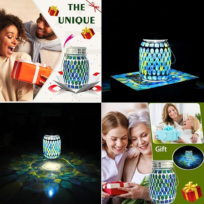 Mosaic Lights Solar Outdoor Hanging Lanterns, Garden Decor Christmas Gifts - Image 2