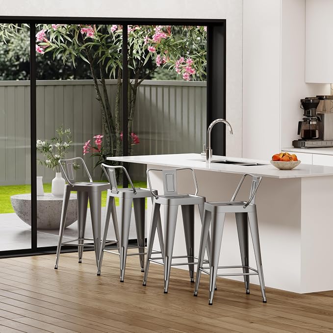 Metal Bar Stools Set of 4 Indoor/Outdoor Counter Height Bar Chairs - Image 6