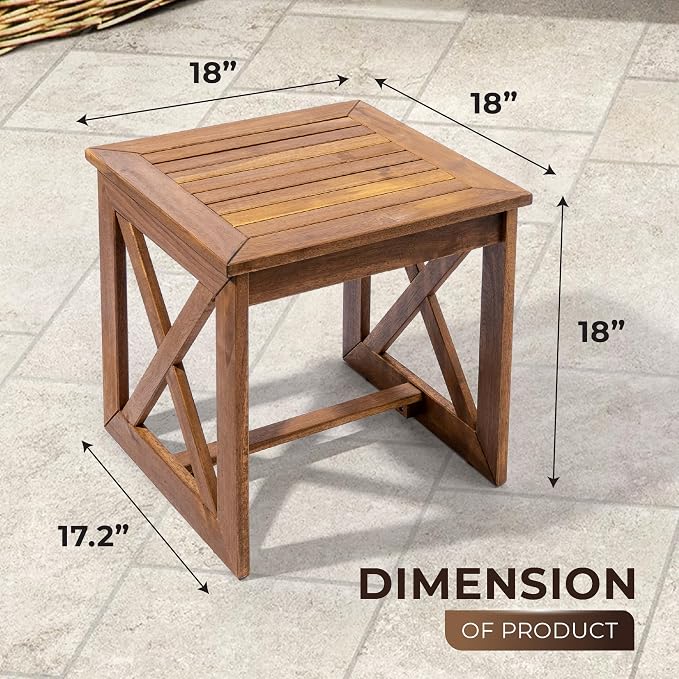 100% Acacia Wood Small Table, Outdoor Side Table - Image 3