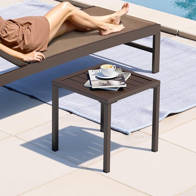 Crestlive Products Aluminum Outdoor Side Table, Pool Lounge Chair Side Table - Image 2