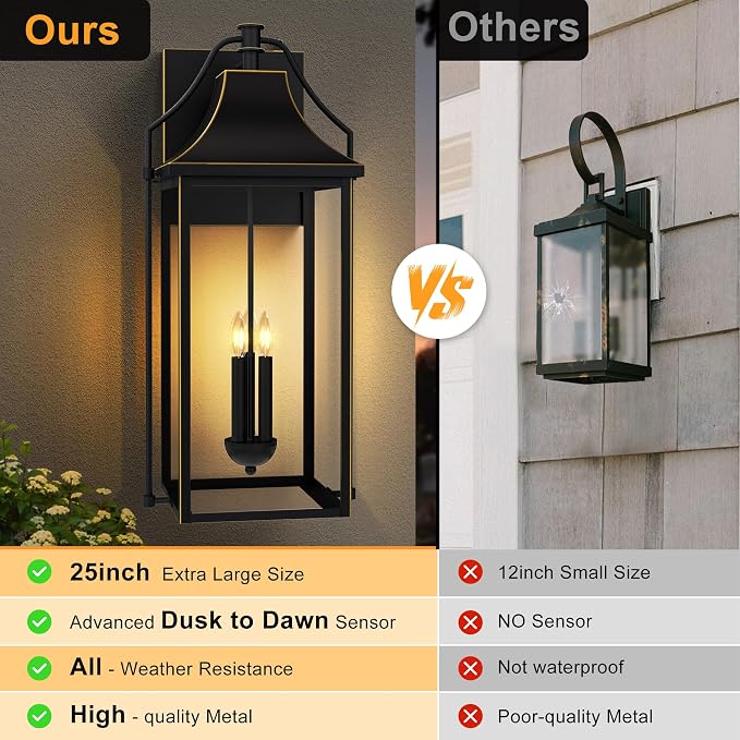 - Dusk to Dawn Outdoor Wall Light, Large Size Waterproof Patio - Image 4