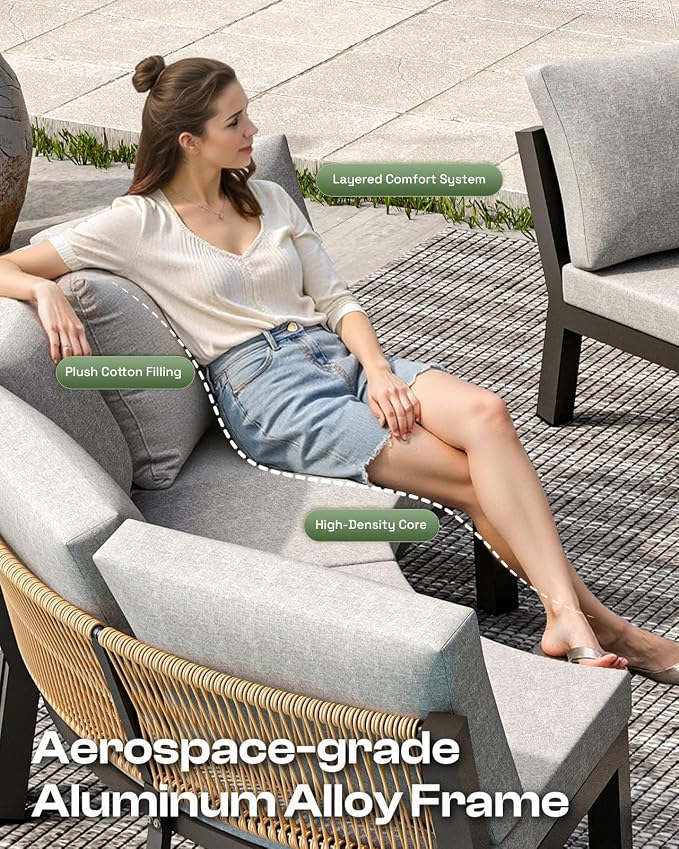 Outdoor Patio Furniture Set, 4 Piece Half Moon Aluminum Patio Conversation Sets - Image 5