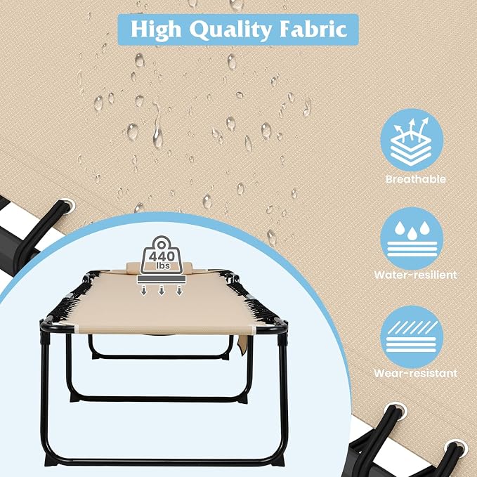 GYMAX Lounge Chair for Outside, 440lbs 27” Oversize Folding Beach Tanning - Image 8