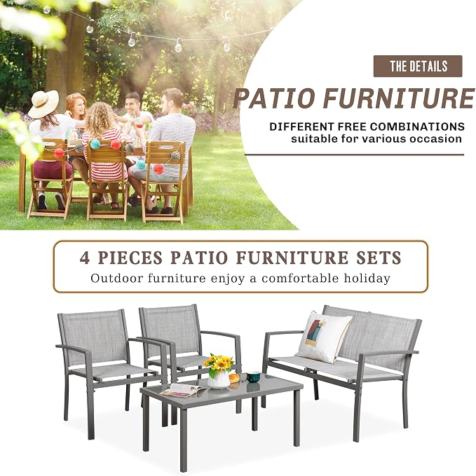 Vongrasig 4 Pieces Patio Furniture Sets, Outdoor Patio Conversation Sets - Image 5